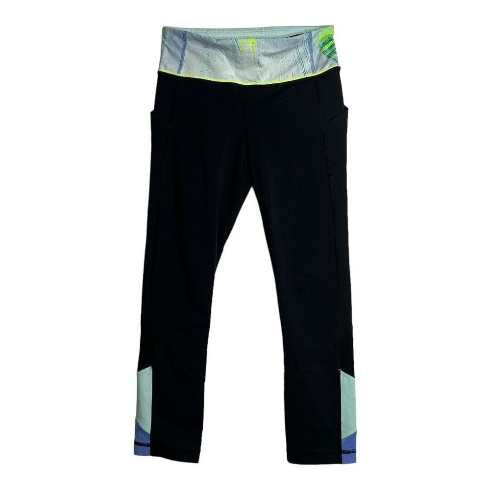 Lululemon Women's Pace Rival Cropped‎ Leggings Black Multi Skinny Leg Size 4